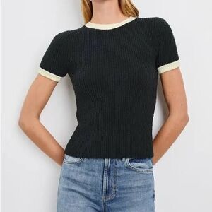 Rails Women's Meredith Top Shirt Black Ivory Cotton Boucle NWT